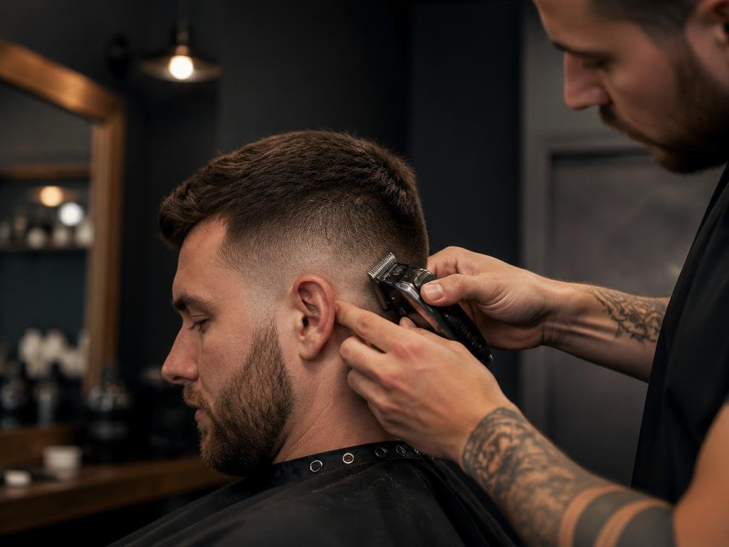 Corte masculino degradê alto feito na Barbearia Novo Estilo